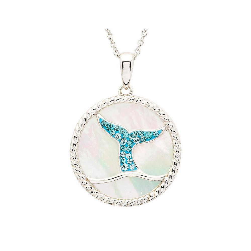 STERLING SILVER MOP / CRYSTAL WHALE TAIL NECKLACE OCJ325