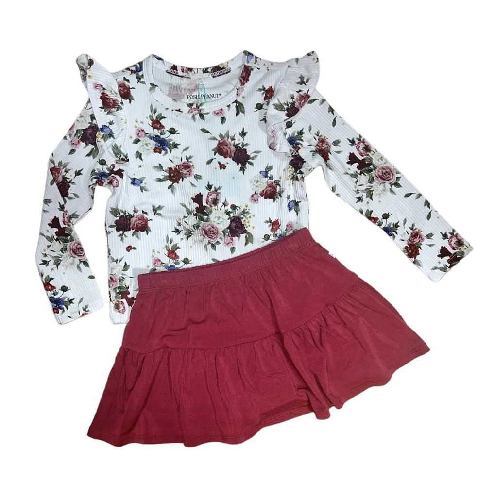 Philippa L/S Ruffle w/Burgundy Rose Tiered Ruffle Skirt PPN