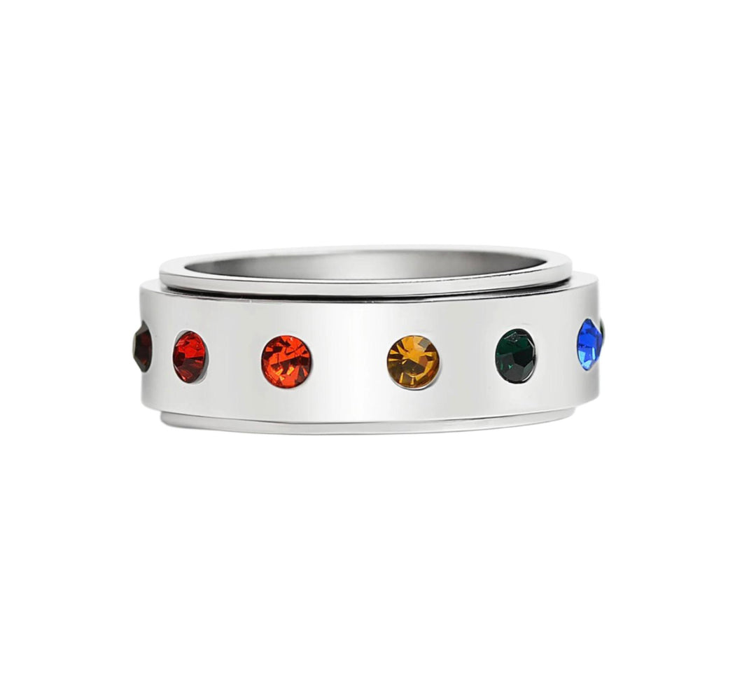 Rainbow CZ Spinner Anxiety Ring