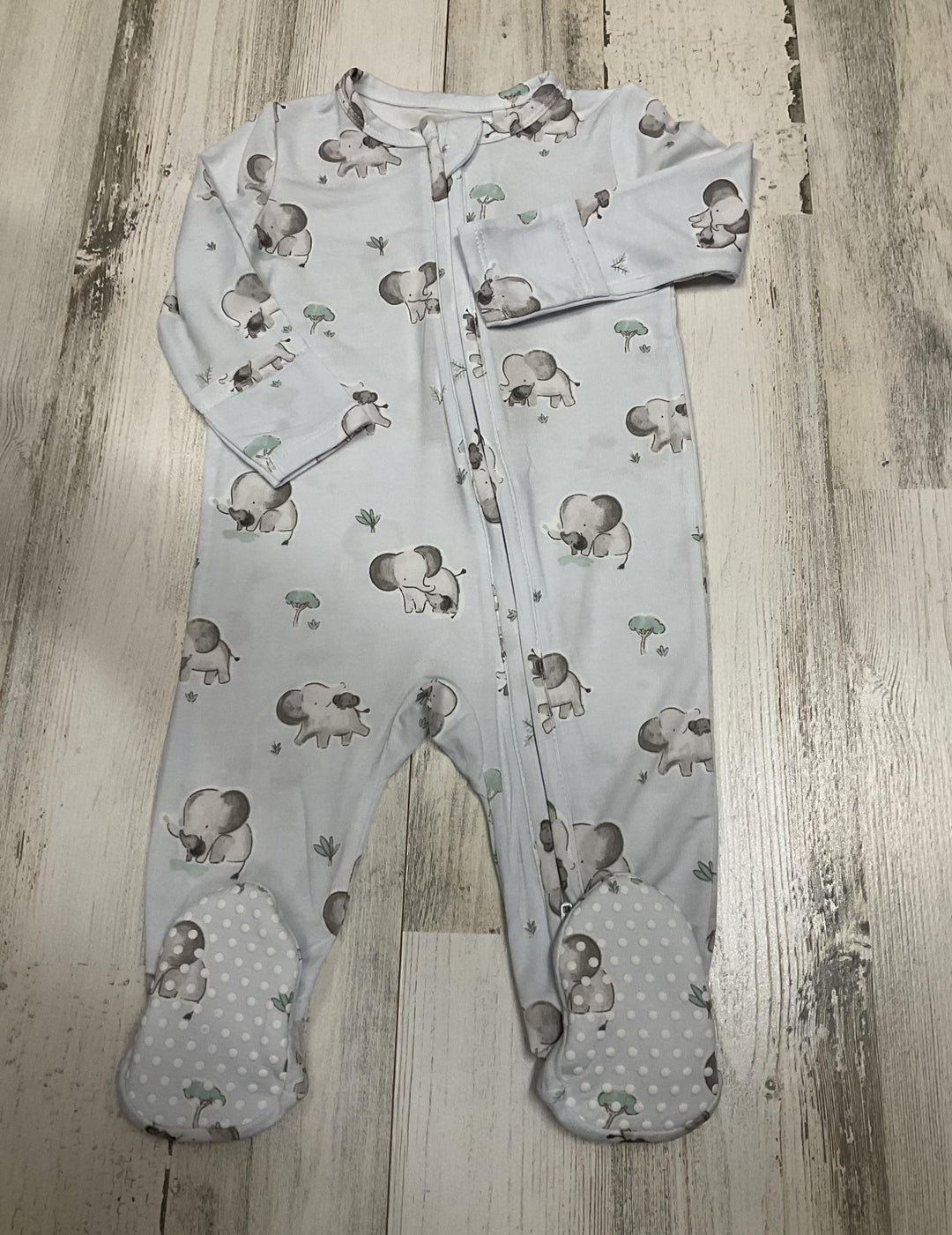 Gray Elephants Blue Zipper Footie ANG824