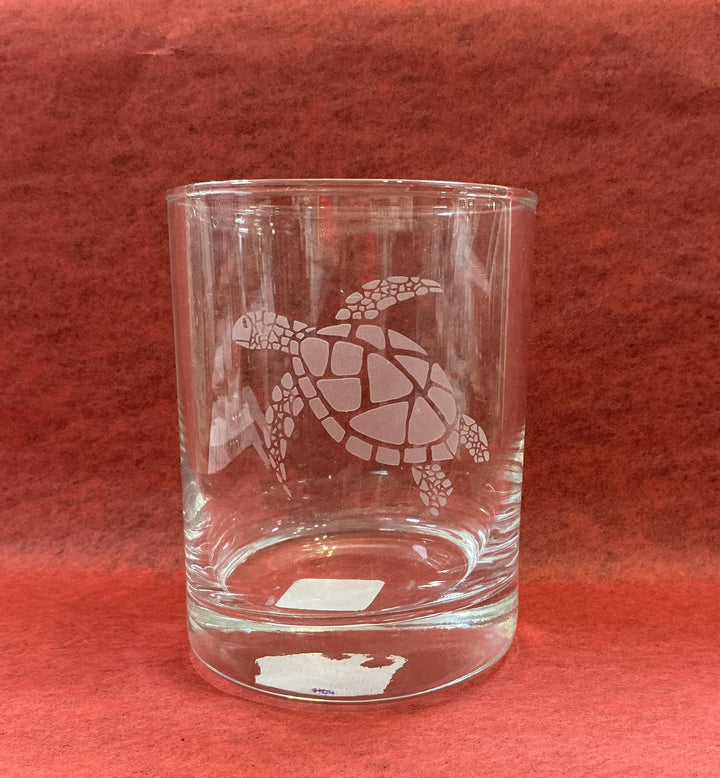 Turtle Whiskey Glass Etched  Asst SUS