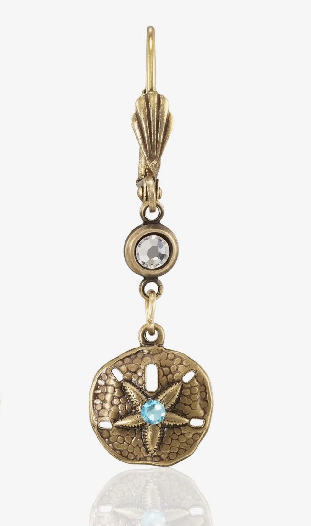 Seashell Sand Dollar Starfish Beach Charm Crystal Earrings AKD526