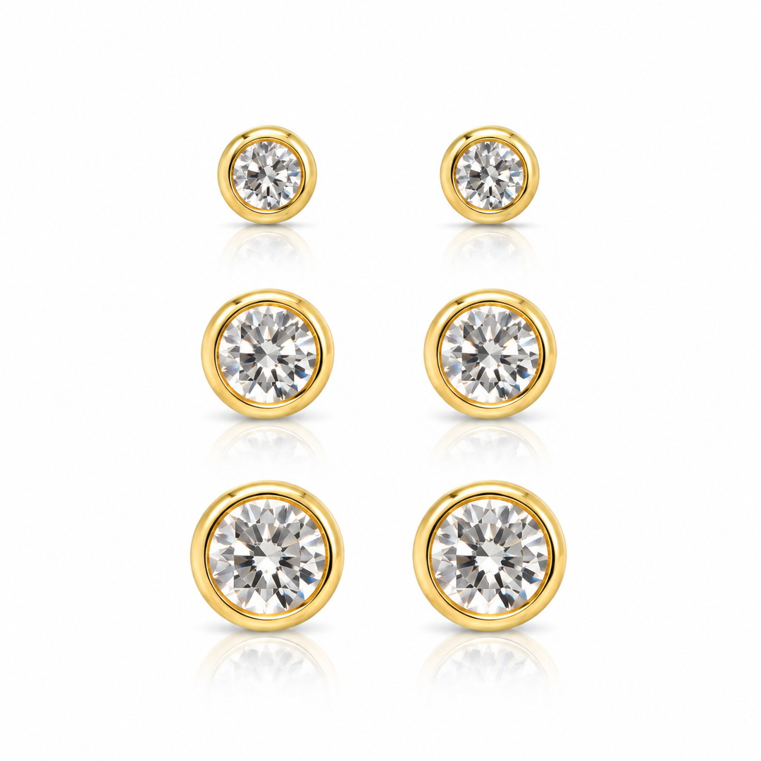 Gold CZ Stud Trio Earring Set ABC926