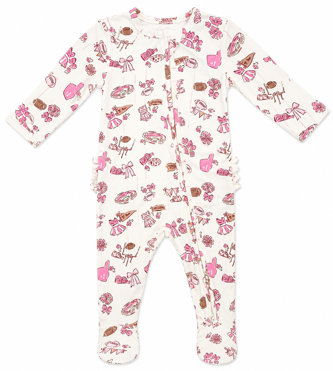 Football Cheer Nursery Ruffle Zipper Footie ANG825