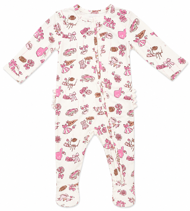 Football Cheer Nursery Ruffle Zipper Footie ANG825